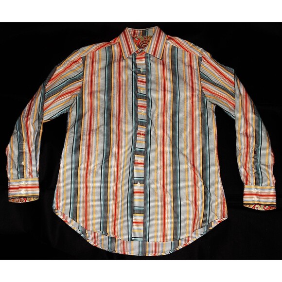 Robert Graham Men's Long Sleeve Button Front Paisley Flip Cuff Shirt Size Large - Picture 5 of 12